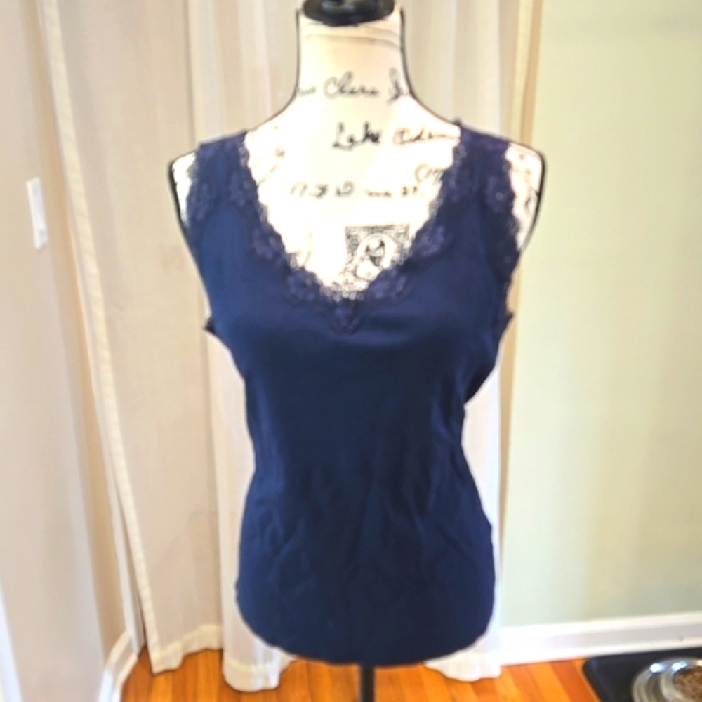STYLE & CO ▪︎ Womens Navy Lace Trim Tank Top, Size Lg, NWOT